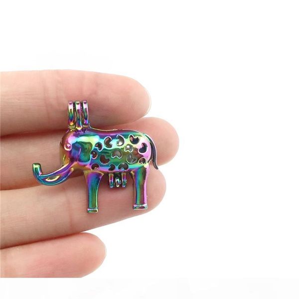 

10pcs lot rainbow color mini elephant pearl beads cage locket pendant diffuser aromatherapy perfume essential oils diffuser floating pom, Silver