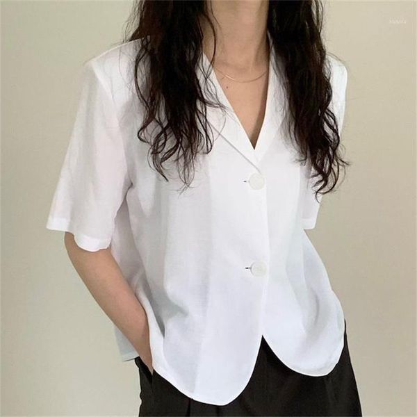 

women's suits & blazers hzirip minimalist casual high waist stylish femme gentle streetwear solid summer ol short sleeves sweet all-mat, White;black