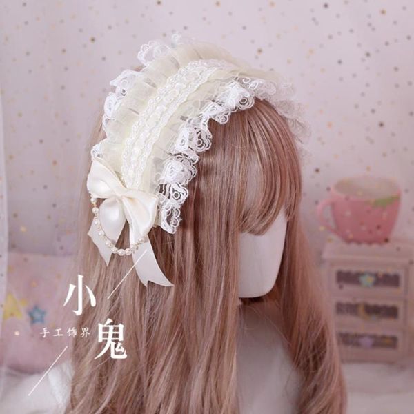 

hair accessories japanese sweet cosplay lolita bonnet headwear retro princess band girl bow lace clip headbands a326, Slivery;white