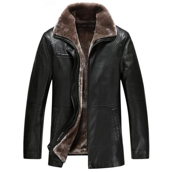 

men's fur & faux fashion winter jackets mens leather coat one coats jacket men business casual pu long-sleeve outerwear, Black
