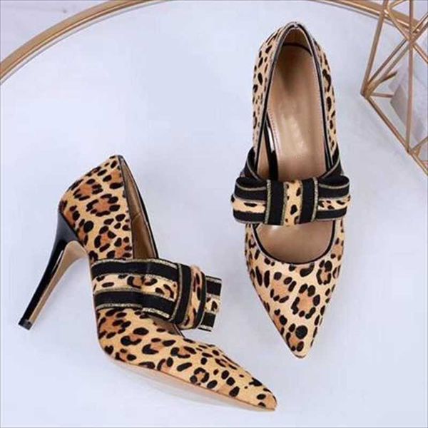 

dress shoes leopard women bow high heels elegant office party female pumps animal print pointed toe luxury singles zapatillas, Black