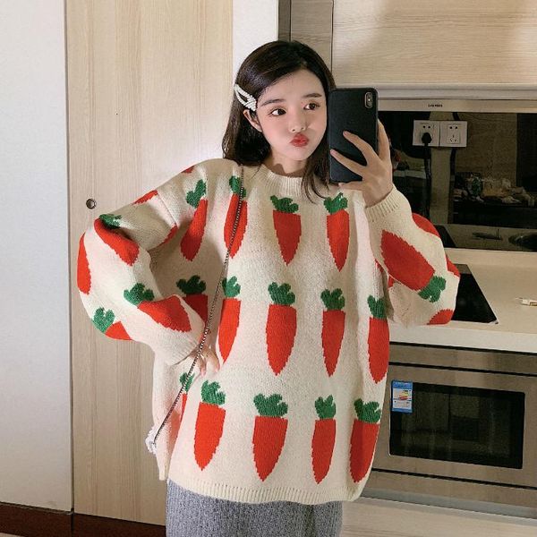 

women's sweaters cute clothing kawaii thicken loose carrot embroidery lady harajuku ulzzang for women knitted sweater, White;black