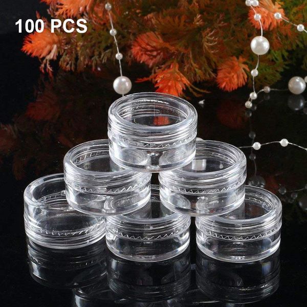 

5ml 100 pcs clear plastic pot jars cosmetic containers sample container mini bottle nail art eye shadow powder refillable box