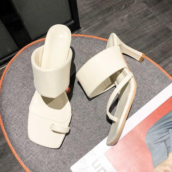 

slippers 2021 brand design women elegant fashion thin high heels clip toe flip flops summer outdoor casual beach slides female, Black