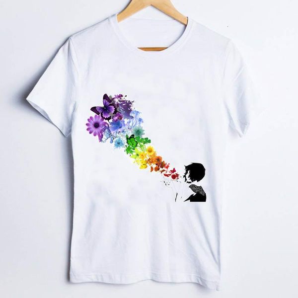 

tees for women cartoon watercolor butterfly 90s flower short sleeve fashion ladies clothes lady clothing female t t-shirt, White
