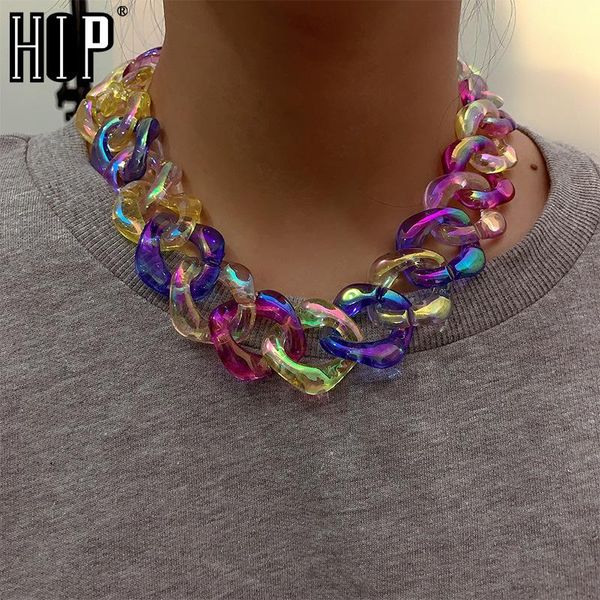 Ketten Hip Hop Schmuck Regenbogen Acryl Kette Halskette Halsband für Frauen Mädchen Mode