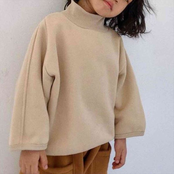 

ins korean children wear clothes winter and autumn high collar sweatshirts for boys girls warm fleece 0 6y, Black