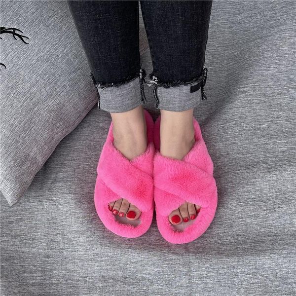 

slippers fur for women, comfortable and fluffy flat sandals, home faux, Black