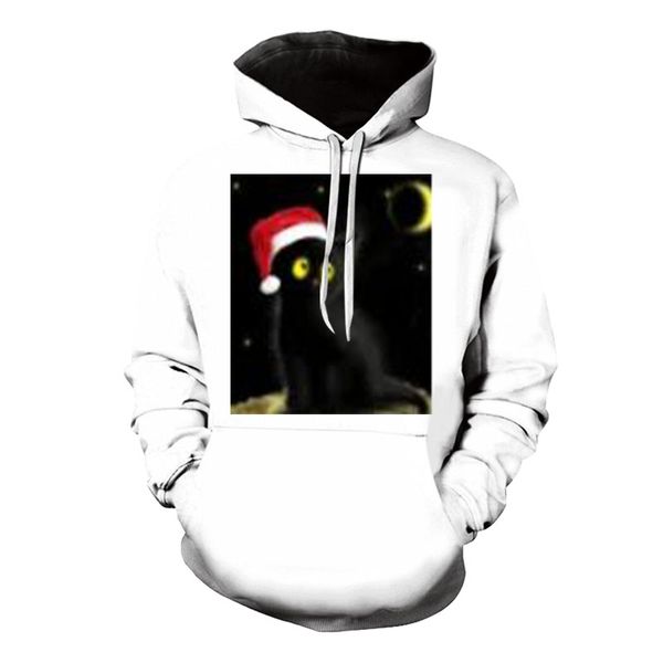 

men's christmas hooded kitten pattern 3d printing long-sleeved hooded sweater, White;black