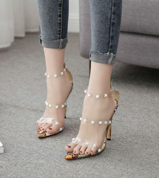 

sandals pointed metal rivets thin high-heeled wind pvc with nightclub, Black