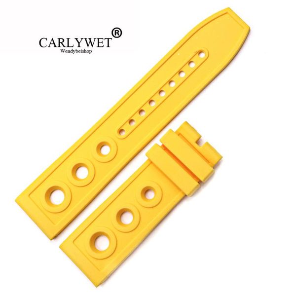 watch bands carlywet 22 24mm wholesale waterproof rubber silicone replacement wrist band strap loops belt for superocean, Black;brown