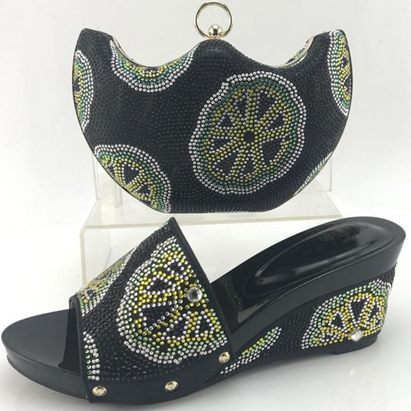 

dress shoes latest nigerian women and bag set decorated with rhinestone african party pumps designer me7708 black