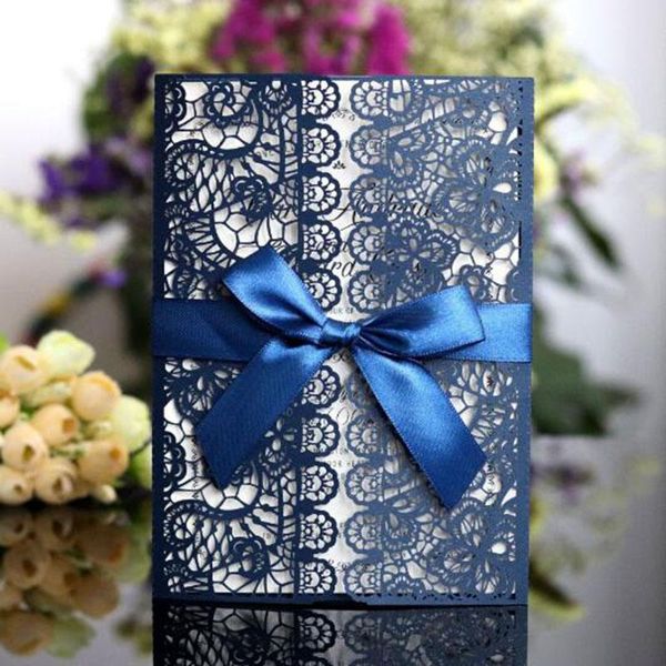 

greeting cards 100pcs/set laser cut wedding invitation card follow floral marriage with a bow decor party supplies