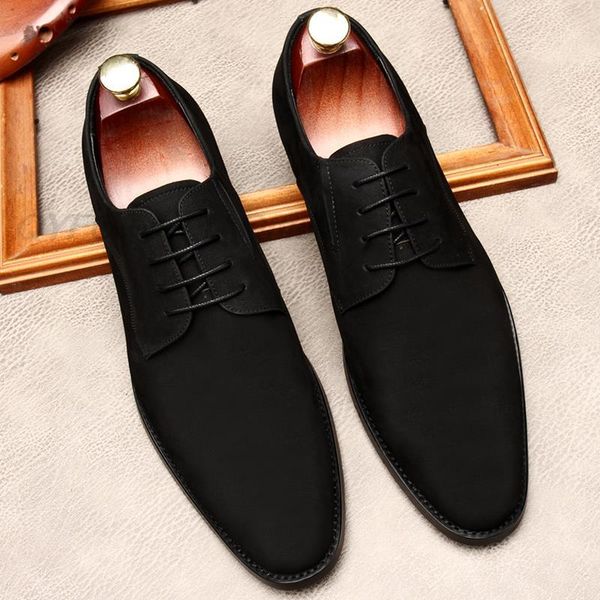 

dress shoes suede oxford for men casual genuine leather lace up formal wedding business black coffee color party shoe al95
