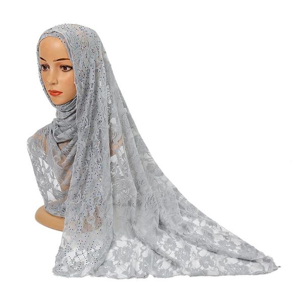 

scarves polyester jersey muslim hollow lace long scarf modal headscarf islamic hijab shawl arabic rectangular headwrap headwear, Blue;gray