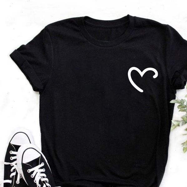 

summer new fashion heart printed women tshirt kawaii 90s girls shirts couple friends black tee, White