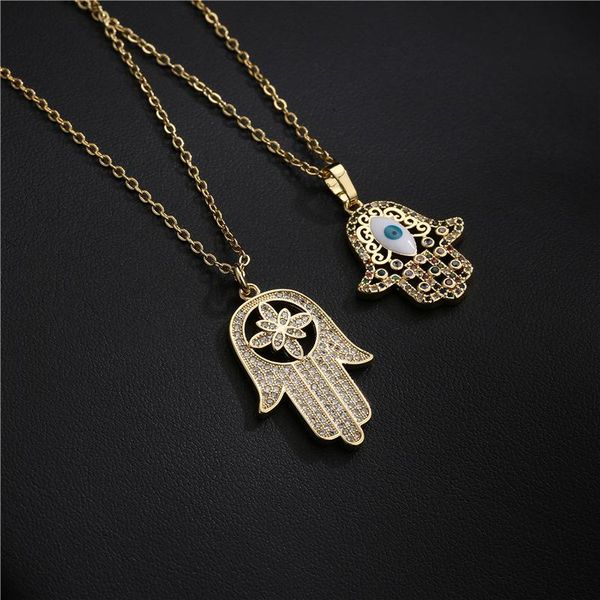 

chains product accessories fatima's hand necklace eye micro-inlaid zircon ins wind women's jewelry wholesale, Silver
