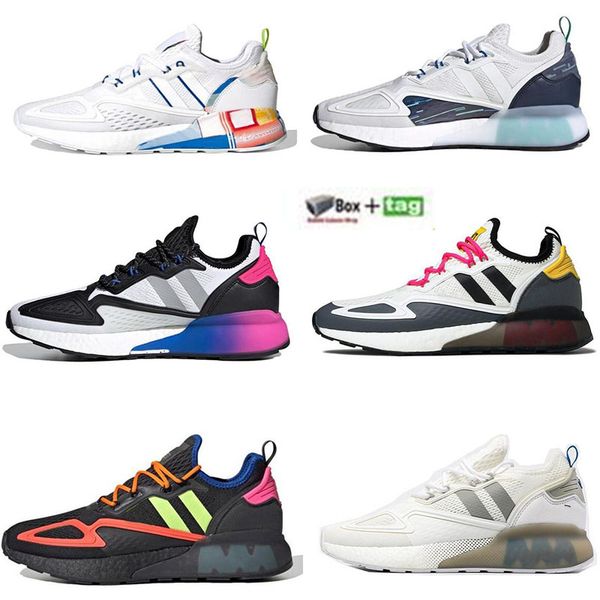 

adds zx 2k boosts sports sneakers mens womens running shoes white multi black gradient fade mars exploration purple tint grey signal cyan