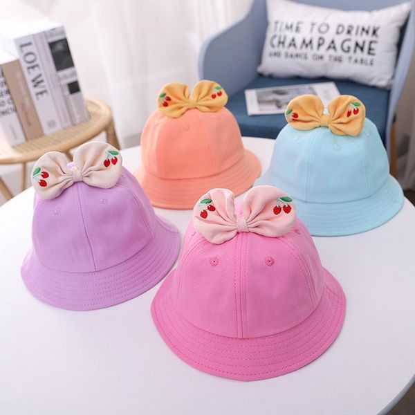 

caps & hats spring korean child bow cotton hat monochrome fisherman kid breathable sun visor adjustable casual bucket, Yellow