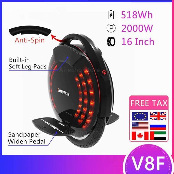 

2020 original inmotion v8f unicycle widen sandpaper pedal 16' monowheel built in legpads one wheel self balance electric scooter