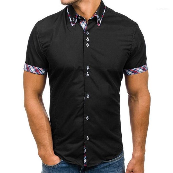 

men's casual shirts men shirt fashion slim short sleeve dress white plus size solid clothes1, White;black
