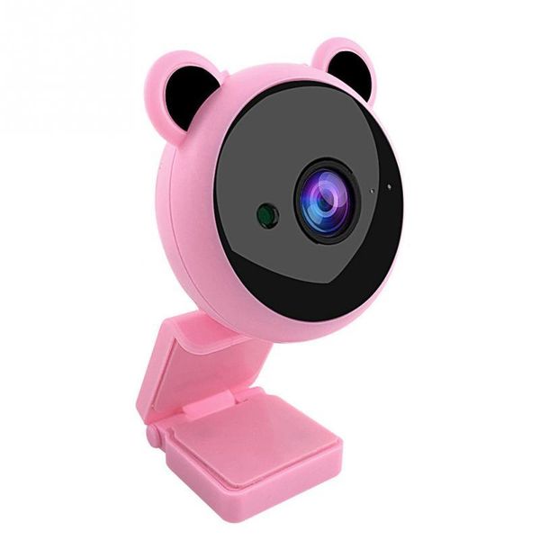 

webcams cute pink bear design 1080p hd pc webcam built-in microphone plug and play usb computer video meeting recording