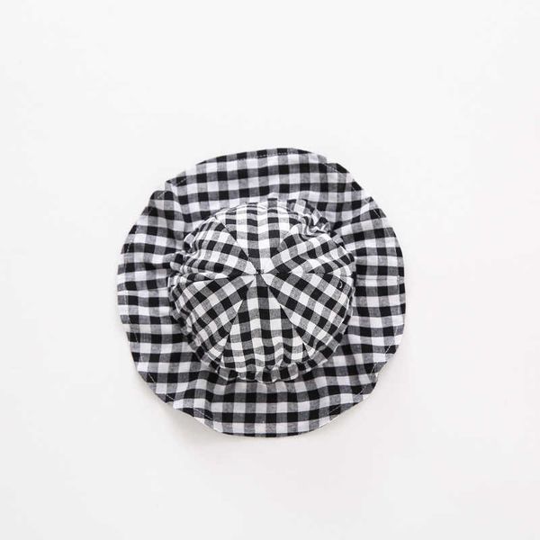 

summer boy and girl plaid striped fisherman hat thin sunblock baby tie solid color hat 210701, Yellow