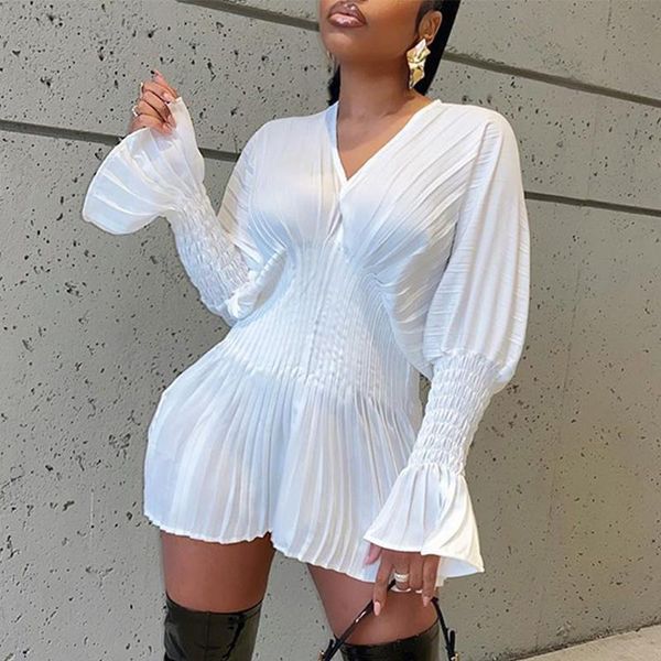 

casual dresses long flare sleeve short dress fashion women spring summer v-neck mini party, Black;gray