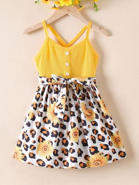

toddler girls leopard & floral print belted cami dress she, Red;yellow