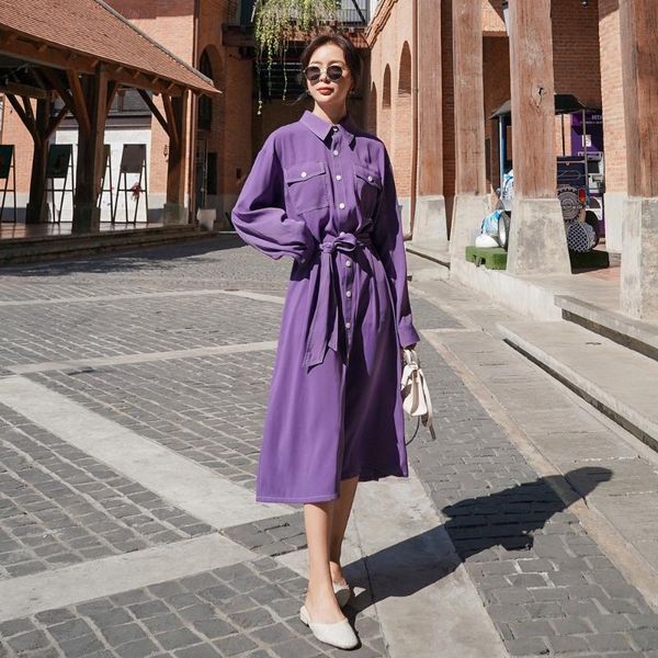 

women's wool & blends real s autumn single-breasted high slimming shirt skirt 2021 french retro purple waist dress women, Black
