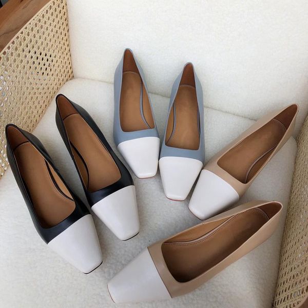 

sandals withered england style office lady simple fashion color matching square toe heel slip-on loafers women shoes woman, Black