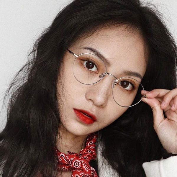 

sunglasses retro literary round metal small frame flat mirror eyewear, White;black