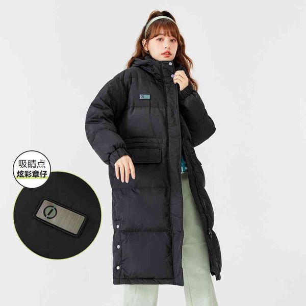 

2021 winter new long thick pie overcomes loose warmth hooded winter clothes versatile down jacket women, Black