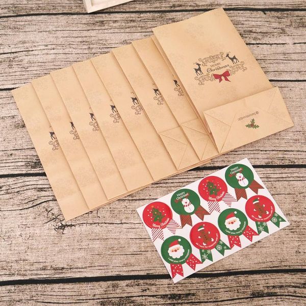 

8 pcs kraft paper xmas party holiday cookies present gift bag luxury wedding bag xmas decoration gifts jewelry packing pouch