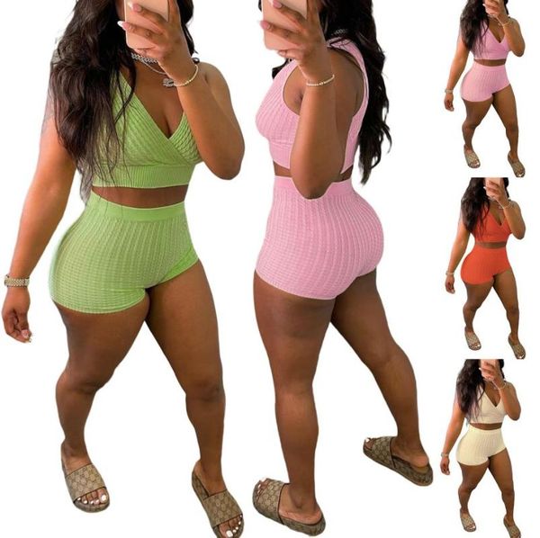 

women's tracksuits women casual clothes two piece set fashion solid color exposed navel vest tight shorts clothing, Gray