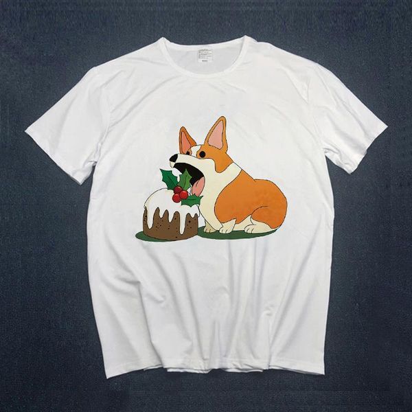 

women cartoon dog flower cake fashion 90s print lady t-shirts womens graphic t shirt ladies female tee t-shirt, White