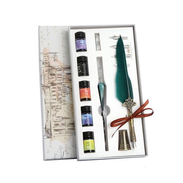 

1 set vintage calligraphy feather dip pen fountain writing ink nib stationery q1jc