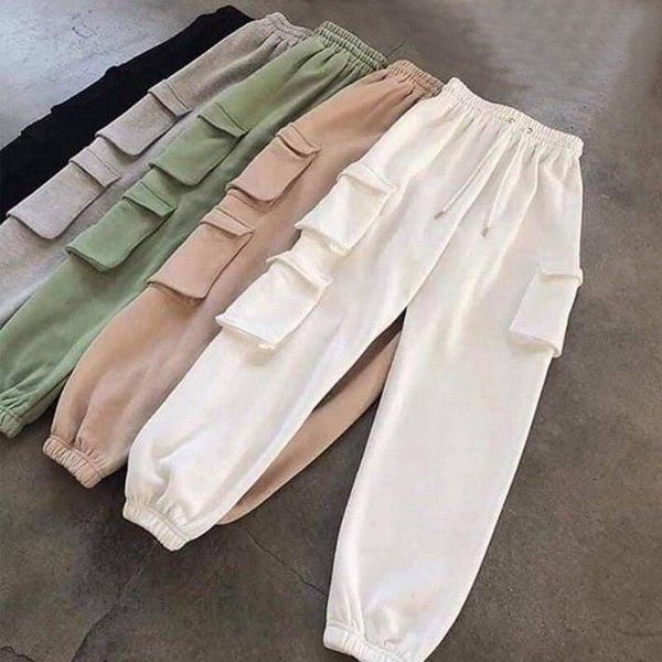 

women's pants & capris women solid color sweatpants casual high elastic waist drawstring loose fit joggers trousers with pockets street, Black;white