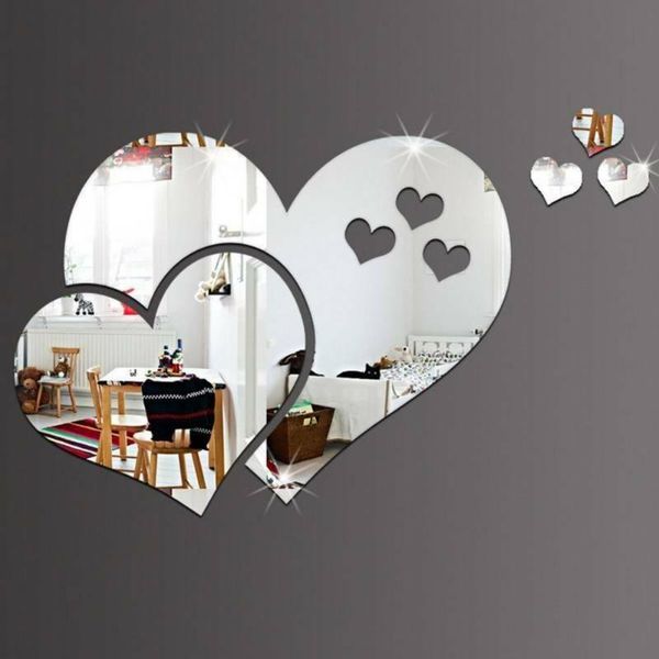 

wall stickers love heart mirror tiles bathroom stick on decal home bedroom decos