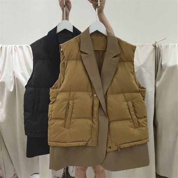 

90% white duck down vest autumn winter women's solid loose gilet drawstring waistcoat women's windproof warm jacket sleeveless 211, Black