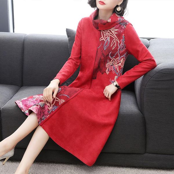 

casual dresses spring autumn dress women clothes 2021 print floral party vintage elegant vestidos robe femme hel186117 yy2460, Black;gray