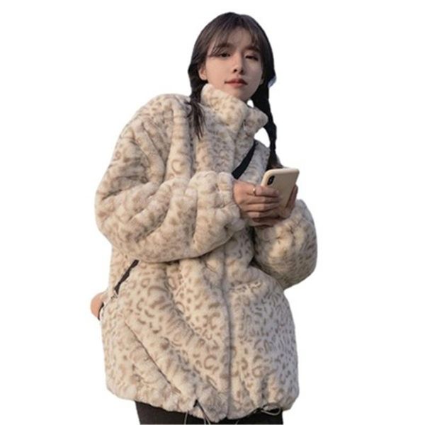 

women's fur & faux womens coats for winter leopard loose plus size female imitate mink jackets long sleeve pockets lady clothing warm, Black