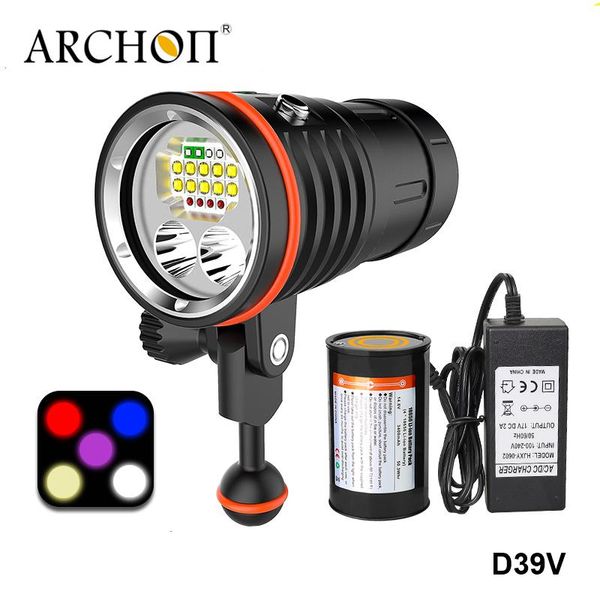 

flashlights torches archon d39v powerful diving video 18650 rechargeable batteries red blue uv led underwater pography fill spotl