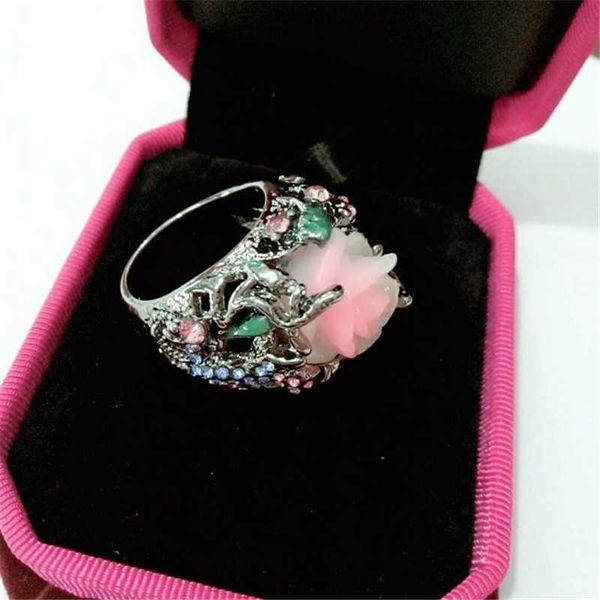 

cluster rings fashion size 6-10 flower ring jewelry turkish wedding handmade multi-color for women, Golden;silver