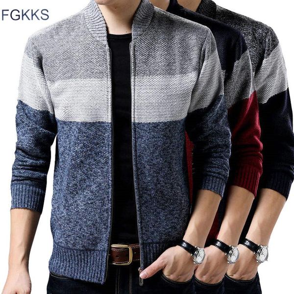 

fgkks brand men sweaters coat winter warm men's fashion cardigan sweater knitting male splice wool slim sweater, White;black