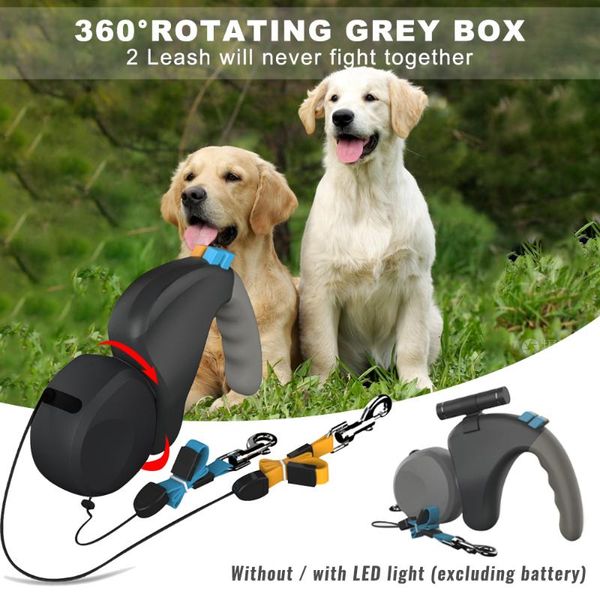 

dog collars & leashes dual headed pet automatic retractable dogs traction 360 degree double leash with led light #15
