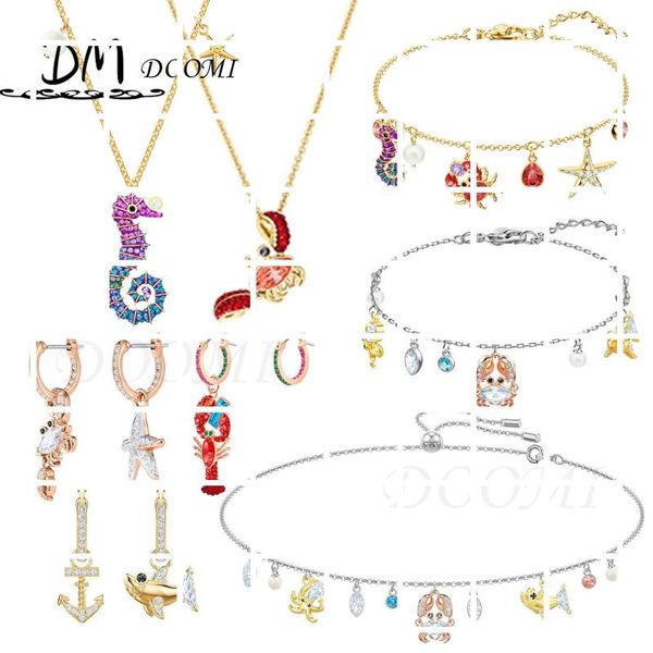 

pendant necklaces swa fashion jewelry charming ocean gloss shiny seahorse,crab, star decoration crystal female necklace for wom, Silver