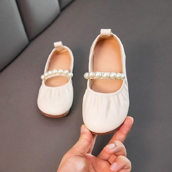 

spring children girls flat pearl pu leather shoes kids baby princess shoes, Black;grey