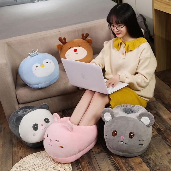 

slippers millffy caroon home slipper big feet warm mouse panda penguin elk winnter foot warmer shoes computer, Black