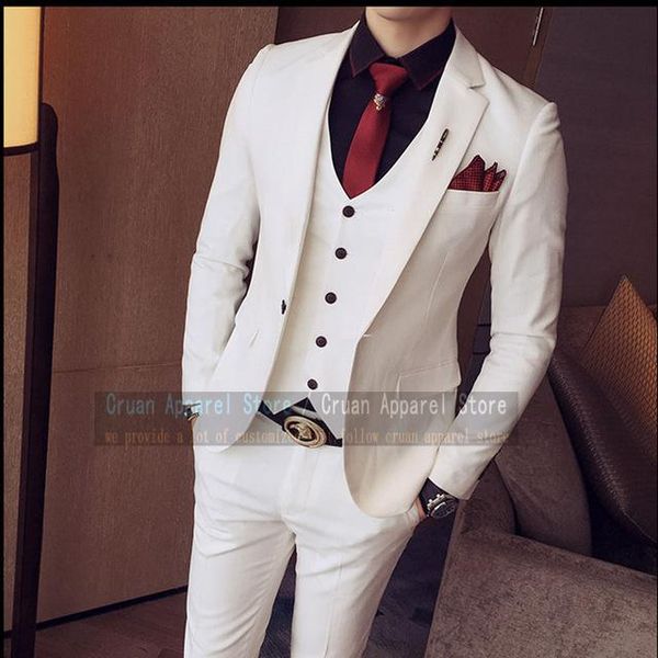 

men's suits & blazers latest ivory white suit male slim fit prom wedding groom man tuxedo classic men blazer vest pants 3 pieces sets, White;black
